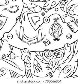 Seamless mehndi vector pattern. Hand-made illustration. Black and white binary pattern, monochrome doodle texture.