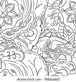 Seamless mehndi vector pattern. Hand-made illustration. Black and white binary pattern, monochrome doodle texture.