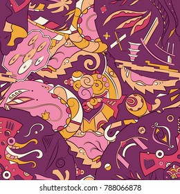 Seamless mehndi vector pattern. Hand-made ethnic illustration. Colorful doodle texture.