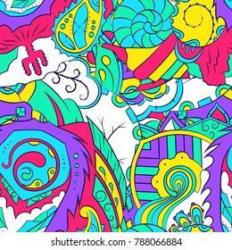Seamless mehndi vector pattern. Hand-made ethnic illustration. Colorful doodle texture.