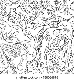 Seamless mehndi vector pattern. Hand-made illustration. Black and white binary pattern, monochrome doodle texture.