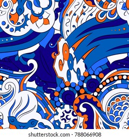 Seamless mehndi vector pattern. Hand-made ethnic illustration. Colorful doodle texture.