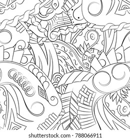 Seamless mehndi vector pattern. Hand-made illustration. Black and white binary pattern, monochrome doodle texture.