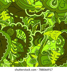 Seamless mehndi vector pattern. Hand-made ethnic illustration. Colorful doodle texture.