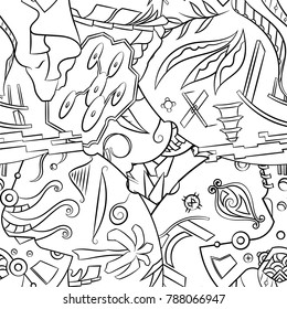 Seamless mehndi vector pattern. Hand-made illustration. Black and white binary pattern, monochrome doodle texture.
