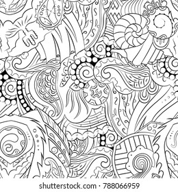 Seamless mehndi vector pattern. Hand-made illustration. Black and white binary pattern, monochrome doodle texture.