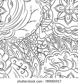 Seamless mehndi vector pattern. Hand-made illustration. Black and white binary pattern, monochrome doodle texture.