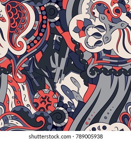 Seamless mehndi vector pattern. Hand-made ethnic illustration. Colorful doodle texture.