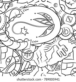 Seamless mehndi vector pattern. Hand-made illustration. Black and white binary pattern, monochrome doodle texture.