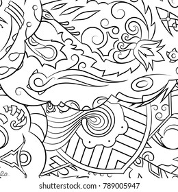 Seamless mehndi vector pattern. Hand-made illustration. Black and white binary pattern, monochrome doodle texture.