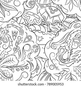 Seamless mehndi vector pattern. Hand-made illustration. Black and white binary pattern, monochrome doodle texture.