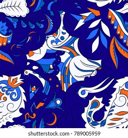 Seamless mehndi vector pattern. Hand-made ethnic illustration. Colorful doodle texture.