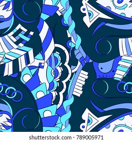 Seamless mehndi vector pattern. Hand-made ethnic illustration. Colorful doodle texture.