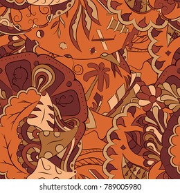 Seamless mehndi vector pattern. Hand-made ethnic illustration. Colorful doodle texture.