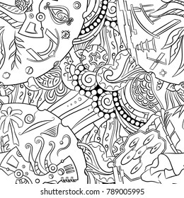 Seamless mehndi vector pattern. Hand-made illustration. Black and white binary pattern, monochrome doodle texture.