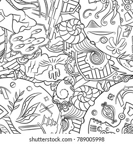 Seamless mehndi vector pattern. Hand-made illustration. Black and white binary pattern, monochrome doodle texture.