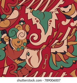 Seamless mehndi vector pattern. Hand-made ethnic illustration. Colorful doodle texture.