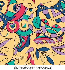 Seamless mehndi vector pattern. Hand-made ethnic illustration. Colorful doodle texture.