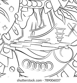Seamless mehndi vector pattern. Hand-made illustration. Black and white binary pattern, monochrome doodle texture.