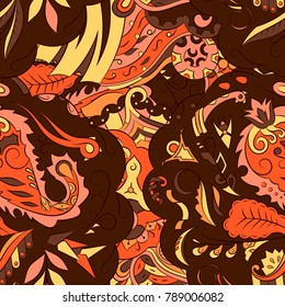 Seamless mehndi vector pattern. Hand-made ethnic illustration. Colorful doodle texture.