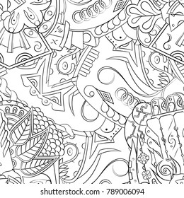 Seamless mehndi vector pattern. Hand-made illustration. Black and white binary pattern, monochrome doodle texture.