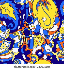 Seamless mehndi vector pattern. Hand-made ethnic illustration. Colorful doodle texture.