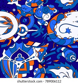 Seamless mehndi vector pattern. Hand-made ethnic illustration. Colorful doodle texture.