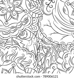 Seamless mehndi vector pattern. Hand-made illustration. Black and white binary pattern, monochrome doodle texture.