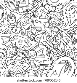 Seamless mehndi vector pattern. Hand-made illustration. Black and white binary pattern, monochrome doodle texture.