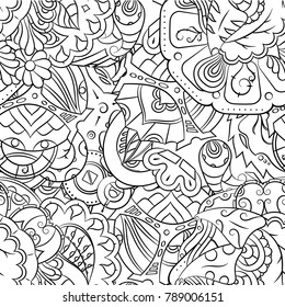 Seamless mehndi vector pattern. Hand-made illustration. Black and white binary pattern, monochrome doodle texture.