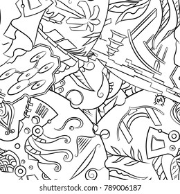 Seamless mehndi vector pattern. Hand-made illustration. Black and white binary pattern, monochrome doodle texture.