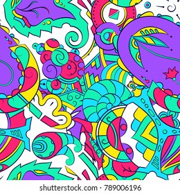 Seamless mehndi vector pattern. Hand-made ethnic illustration. Colorful doodle texture.