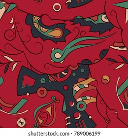 Seamless mehndi vector pattern. Hand-made ethnic illustration. Colorful doodle texture.