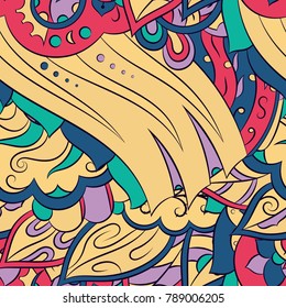 Seamless mehndi vector pattern. Hand-made ethnic illustration. Colorful doodle texture.