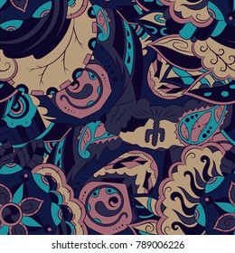 Seamless mehndi vector pattern. Hand-made ethnic illustration. Colorful doodle texture.