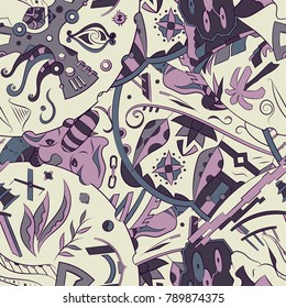 Seamless mehndi vector pattern. Hand-made ethnic illustration. Colorful doodle texture.