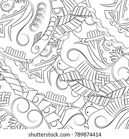Seamless mehndi vector pattern. Hand-made illustration. Black and white binary pattern, monochrome doodle texture.
