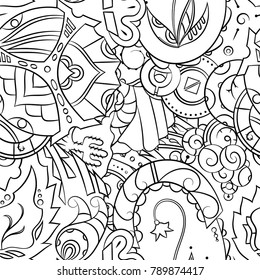 Seamless mehndi vector pattern. Hand-made illustration. Black and white binary pattern, monochrome doodle texture.