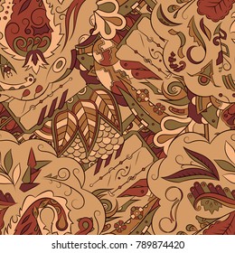 Seamless mehndi vector pattern. Hand-made ethnic illustration. Colorful doodle texture.