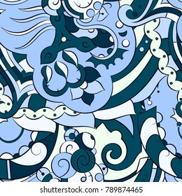 Seamless mehndi vector pattern. Hand-made ethnic illustration. Colorful doodle texture.