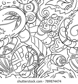 Seamless mehndi vector pattern. Hand-made illustration. Black and white binary pattern, monochrome doodle texture.