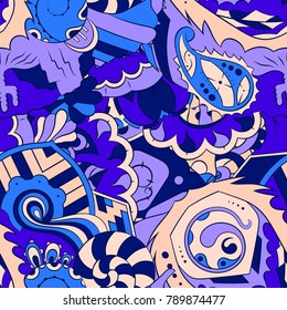 Seamless mehndi vector pattern. Hand-made ethnic illustration. Colorful doodle texture.