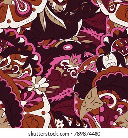 Seamless mehndi vector pattern. Hand-made ethnic illustration. Colorful doodle texture.