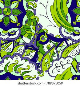 Seamless mehndi vector pattern. Hand-made ethnic illustration. Colorful doodle texture.