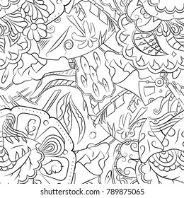 Seamless mehndi vector pattern. Hand-made illustration. Black and white binary pattern, monochrome doodle texture.