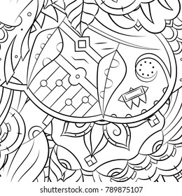 Seamless mehndi vector pattern. Hand-made illustration. Black and white binary pattern, monochrome doodle texture.