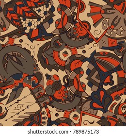 Seamless mehndi vector pattern. Hand-made ethnic illustration. Colorful doodle texture.