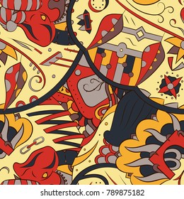 Seamless mehndi vector pattern. Hand-made ethnic illustration. Colorful doodle texture.