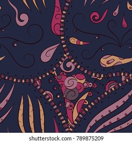 Seamless mehndi vector pattern. Hand-made ethnic illustration. Colorful doodle texture.