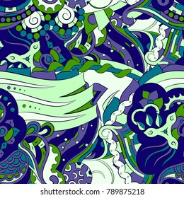 Seamless mehndi vector pattern. Hand-made ethnic illustration. Colorful doodle texture.